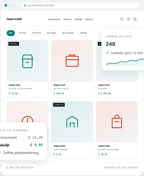 Productscherm van een Sityzr-webshop in de merkkleuren